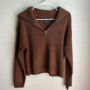 Forever 21 Brown Half Zip Sweater Sweatshirt